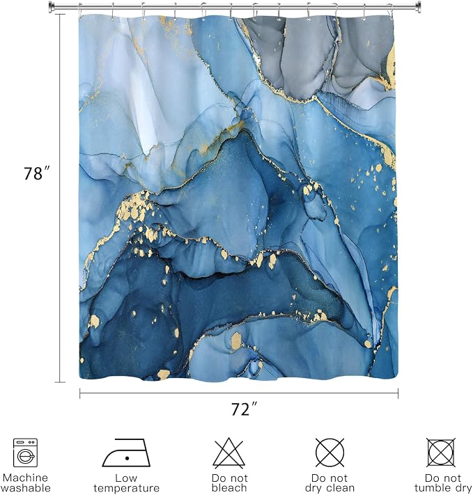 Long Shower Curtain 72 x 78 Inch, Tall Abstract Marble Shower Curtains - Image 6