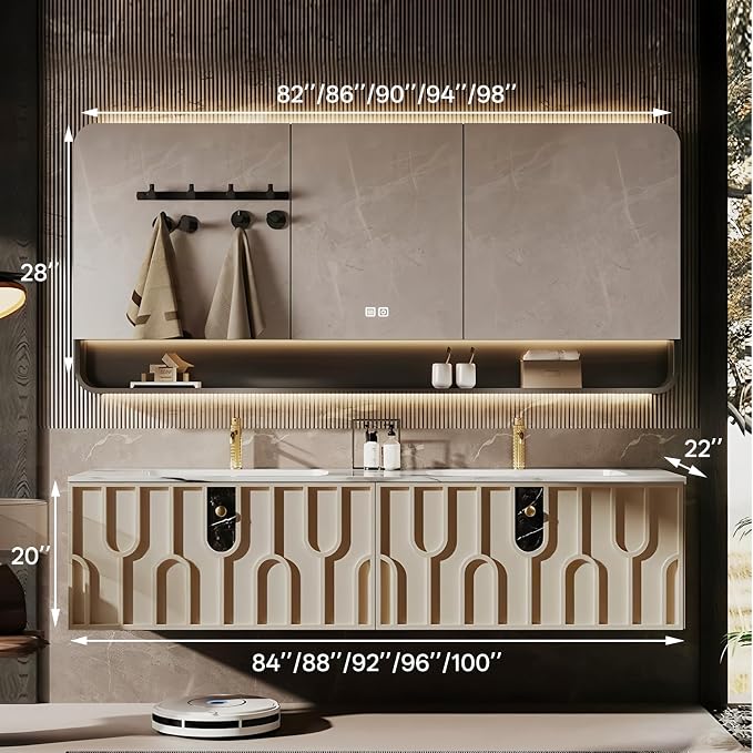 Double Sink Bathroom Vanity 100Inch, Modern Floating Vanity Set - Image 2