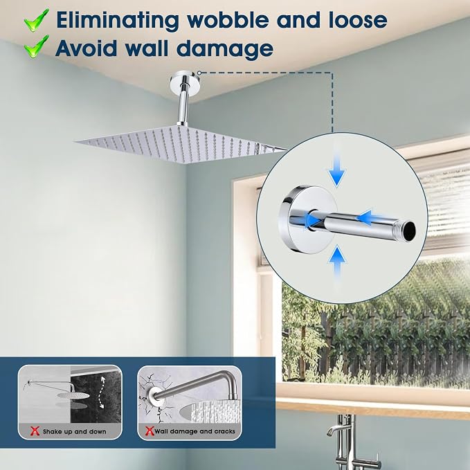 6 Inch Shower Arm with Flange and Stabilizer Bracket, Ceiling Mount Replacement - Image 2