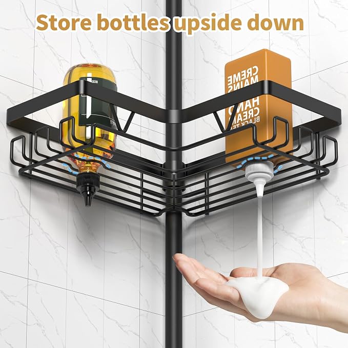 Corner Shower Caddy + 2 Soap Holders, 4 Tier Shower Caddy Tension Pole - Image 5