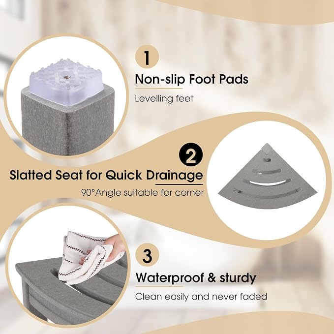 HDPE Corner Shower Stool, Shower Bench Seat - Image 4