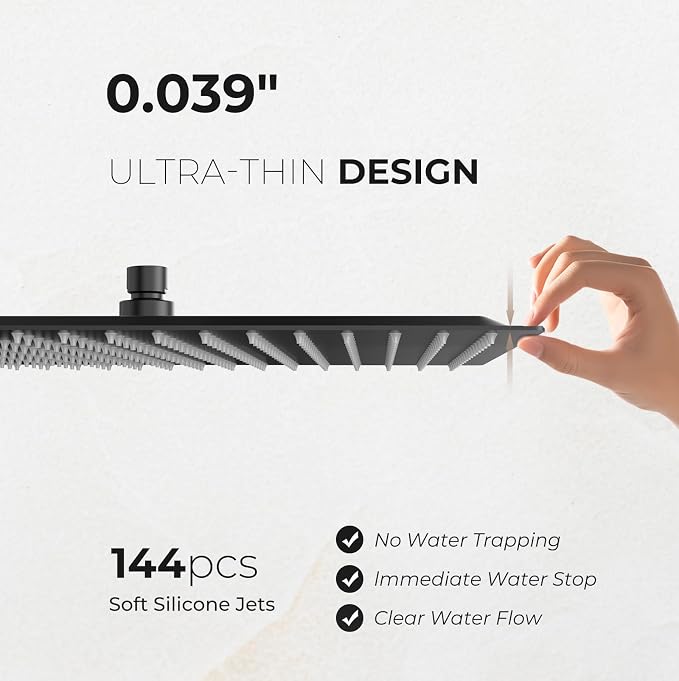 Rain Shower Head, High Flow Stainless Steel Square Rainfall Shower, Waterfall - Image 8