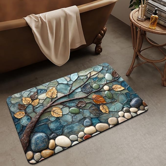 Bath Mat Rug, Mosaic-Stone Tree Non Slip Quick Dry Super Absorbent Thin - Image 3