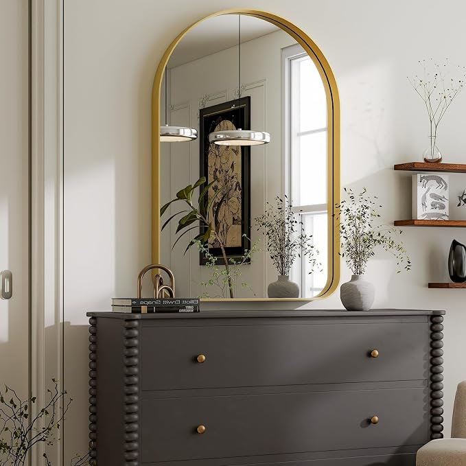 GLSLAND 26”x38“ Gold Arched Bathroom Mirror - Image 2