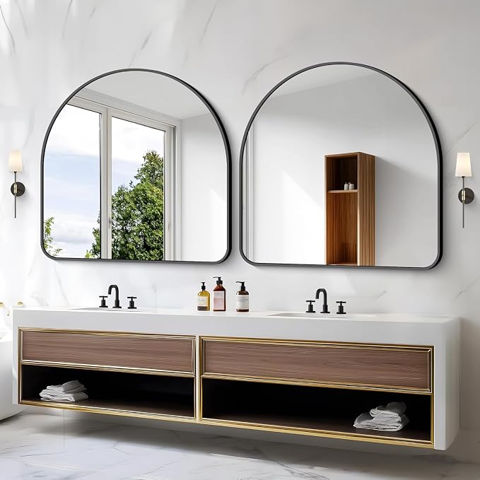 Arched Bathroom Mirror, Wall Mounted Mirror, Vanity Wall Mirror Metal Frame - Image 6