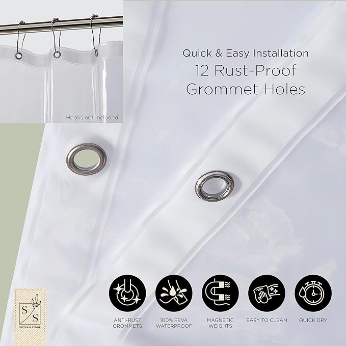 Stitch & Stone Shower Curtain Liner, Premium Extra Lightweight Durable - Image 6