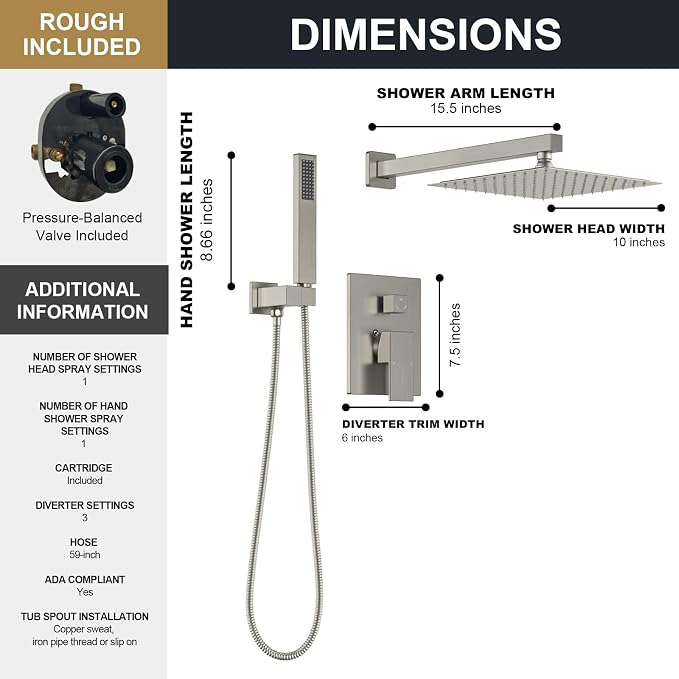 Lava Odoro Modern 2-Setting Square Shower System - Image 6