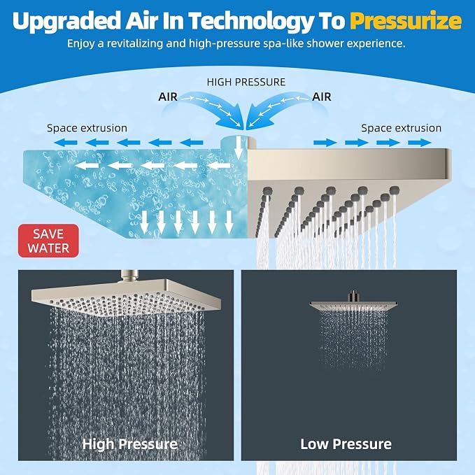 Hibbent Thickness Metal Rain Shower Head, 8 Inch High Pressure Rainfall Shower - Image 5