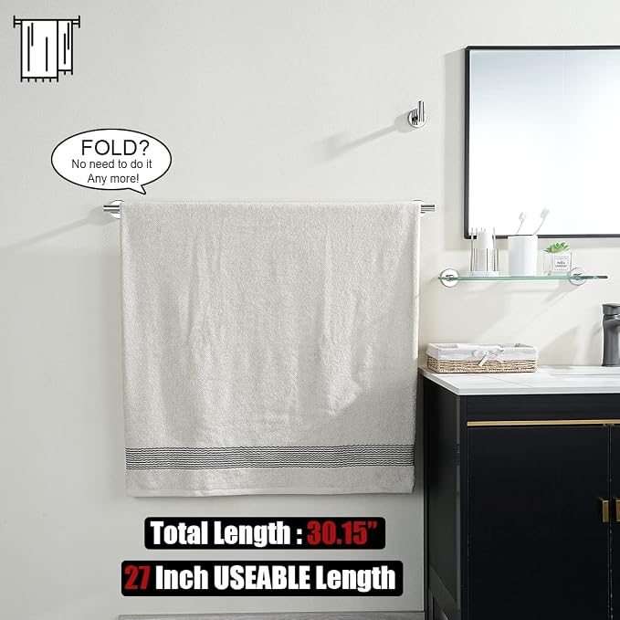 JQK Chrome Bath Towel Bar, 30 Inch 304 Stainless Steel Thicken 0.8mm Towel Rack - Image 3