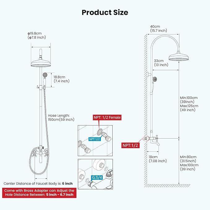gotonovo Exposed Bathroom Shower System Classic Shower Kit 8 Inch Luxurious - Image 8