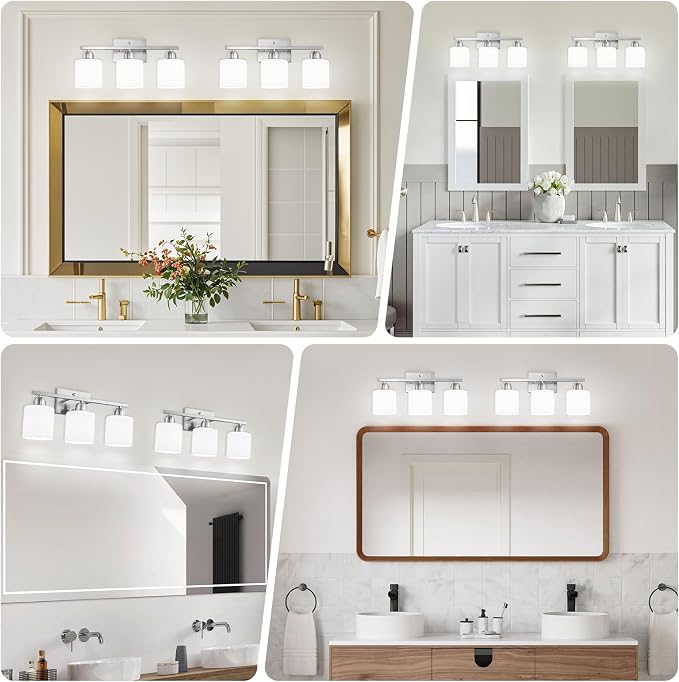 Brushed Nickel Bathroom Light Fixture, 3 Light Vanity Lights - Image 3