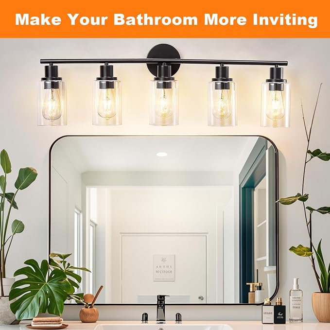 DLLT 5-Light Bathroom Light Fixtures: Black Modern Vanity Lights - Image 2