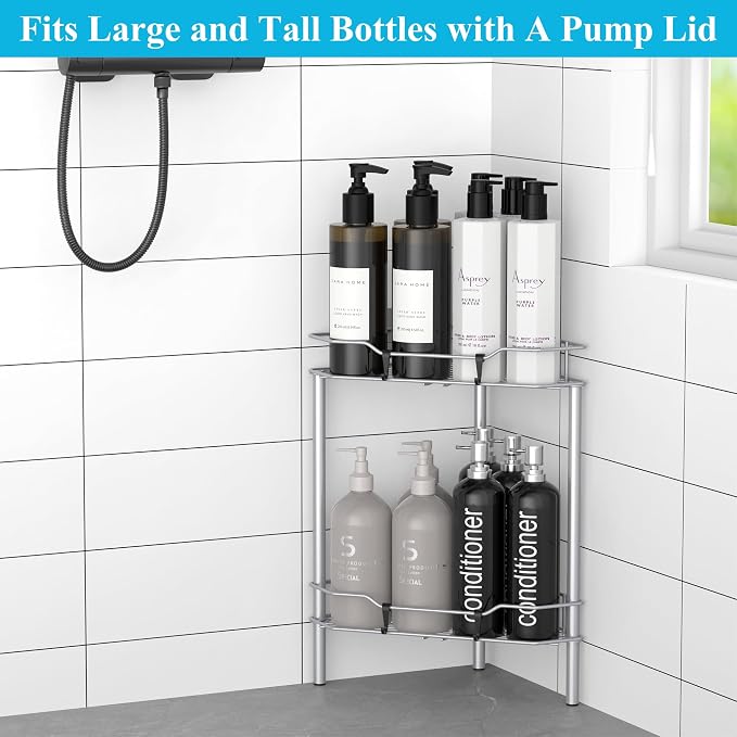 2 Tier Floor Standing Corner Shower Caddy Organizer Shelf - Image 3