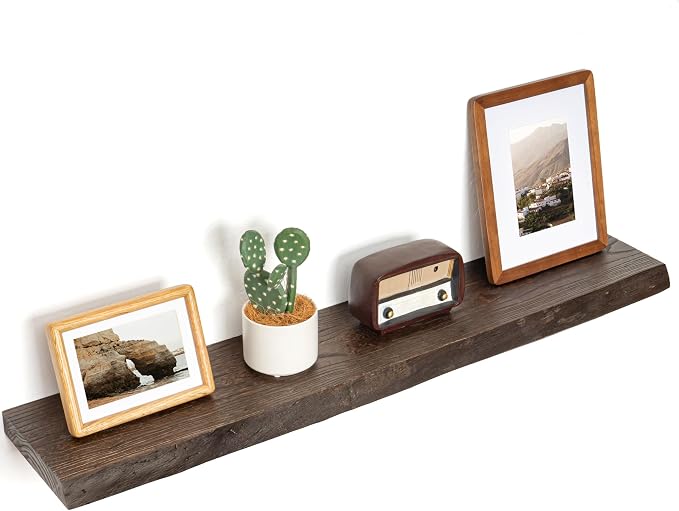 Floating Shelves for Wall Decor, Rustic Solid Elm Wood Live Edge Floating by FLYJOE