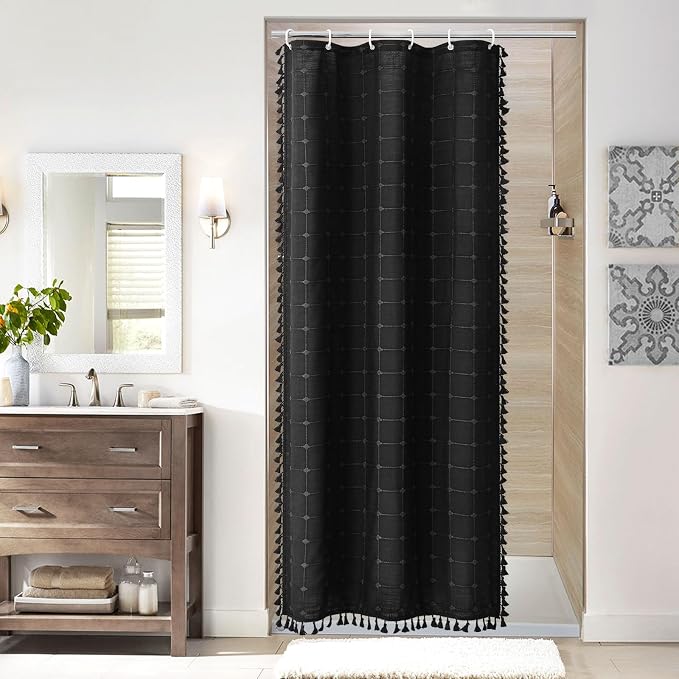 MitoVilla Black Boho Small Stall Shower Curtain Set 36 x 72, Farmhouse Narrow by MitoVilla