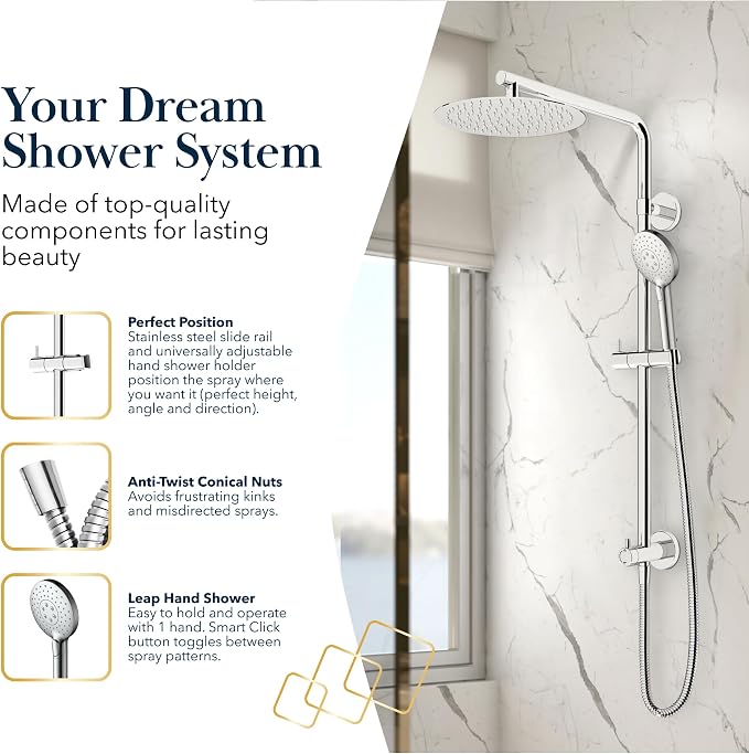 BATH ROYALE Rain Shower Head & Detachable Handheld Spray Combo, Easy Install & - Image 4