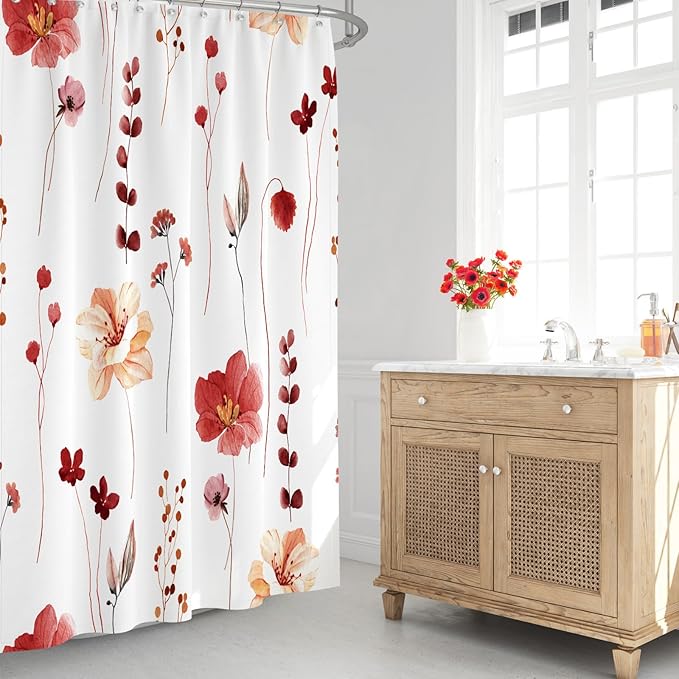 Gibelle Watercolor Floral Shower Curtain, Modern Minimalist Waterproof Fabric - Image 2