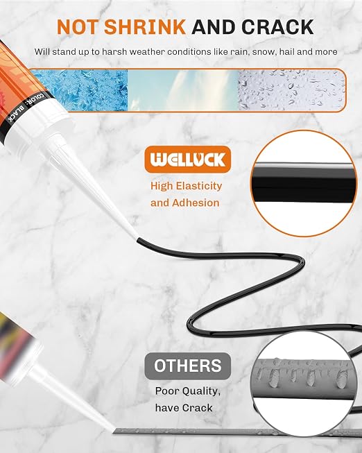 WELLUCK Black Silicone Caulk, 100% Waterproof Silicone Sealant Adhesive Caulking - Image 6