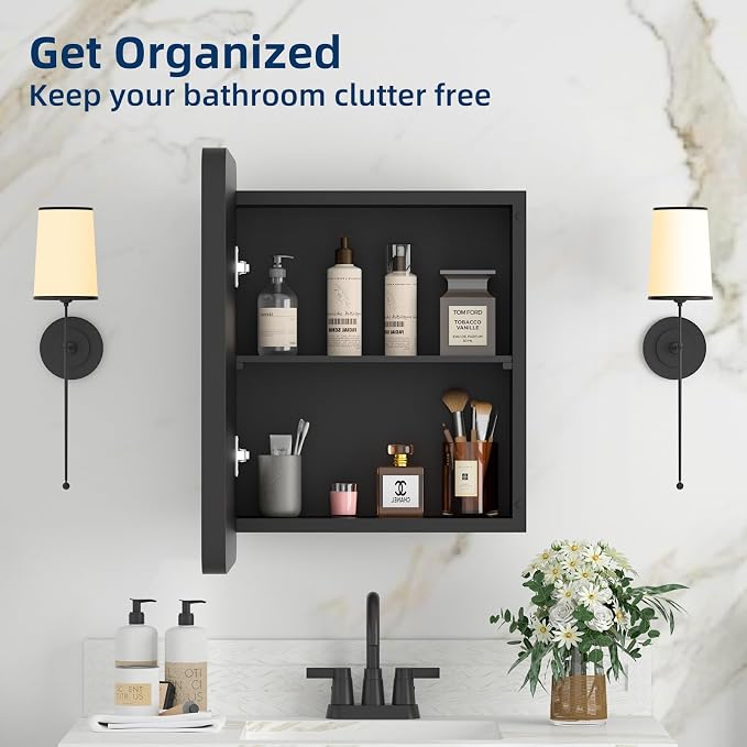 Medicine Cabinet with Mirror, 14x18 Inch Black Bathroom Mirrored Cabinet - Image 7