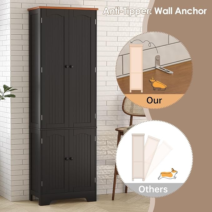 72.2'' Tall Storage Cabinet, 4 Door Kitchen Cabinets - Image 4