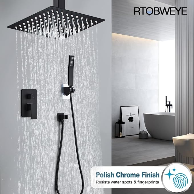12 Inch Shower Faucet Set Ceiling Mount, High Pressure Rainfall Shower System - Image 2
