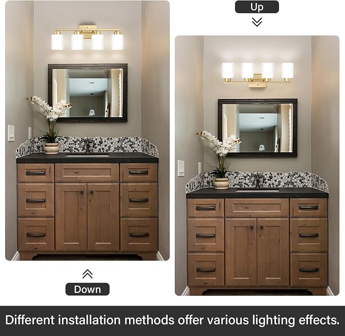 Gold Bathroom Light Fixtures, 4-Light Modern Vanity Light Over Mirror, Wall - Image 6