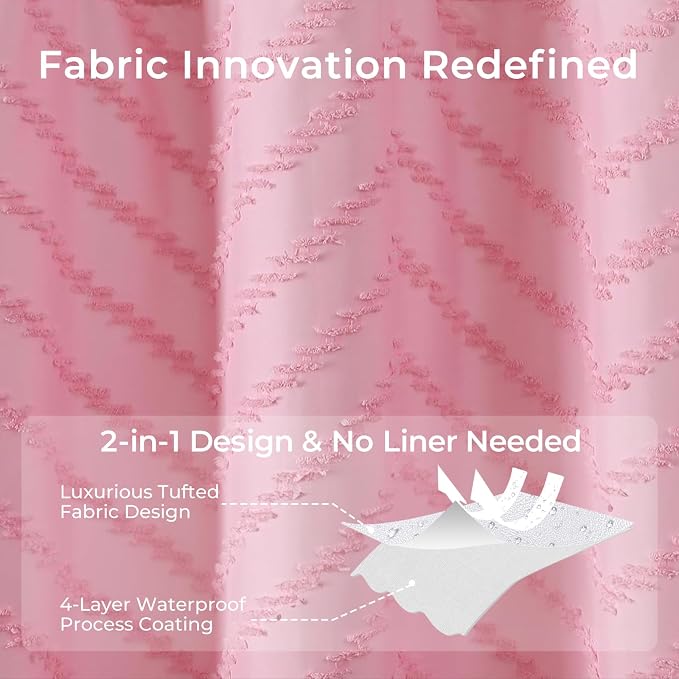 Pink Boho Shower Curtain Woven Fabric Cute Shower Curtain Modern Farmhouse - Image 3
