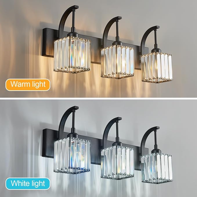 Crystal Vanity Lights 3-Light Black Bathroom Vanity Lights Modern Crystal - Image 2