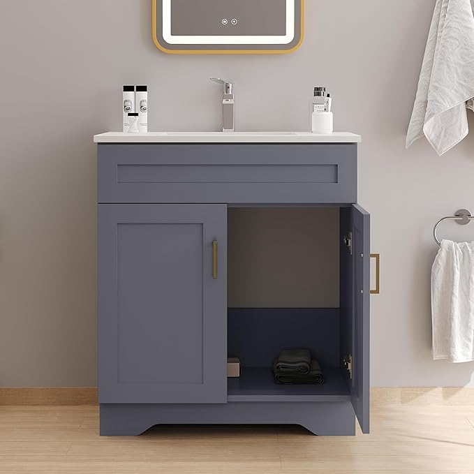 30 Inch Bathroom Vanity with Sink, Wooden Bathroom Sink Cabinet with Soft-Close - Image 5