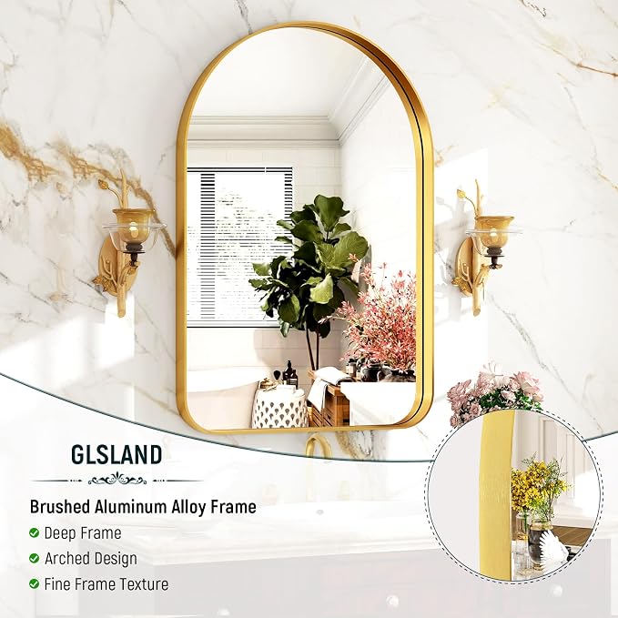 GLSLAND 26”x38“ Gold Arched Bathroom Mirror - Image 4