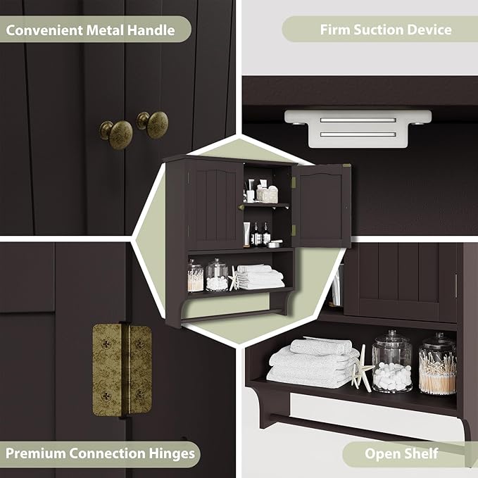 Smuxee Brown Wall Cabinet with Towel Bar - Image 5