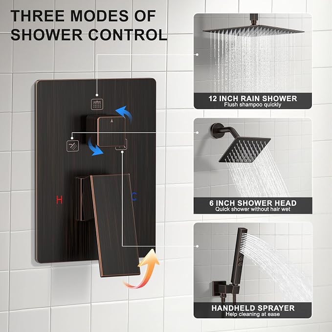 Shower Faucet Set, Ceiling Mount Shower System 12"+6" Dual Shower Head Set - Image 6
