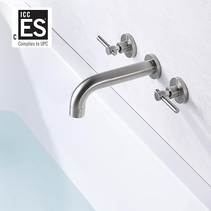 SUMERAIN Wall Mount Tub Faucet Brushed Nickel 3 Hole Bathtub Filler Faucet - Image 2