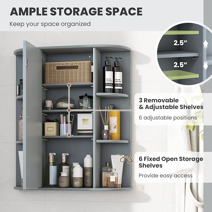 Tangkula Bathroom Medicine Cabinet, Wall Mounted Storage Cabinet - Image 5