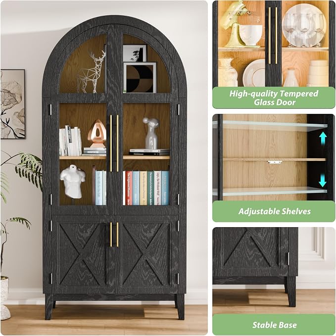 74.8”H Arched Storage Cabinet, 5-Tier Arched Kitchen Pantry - Image 3