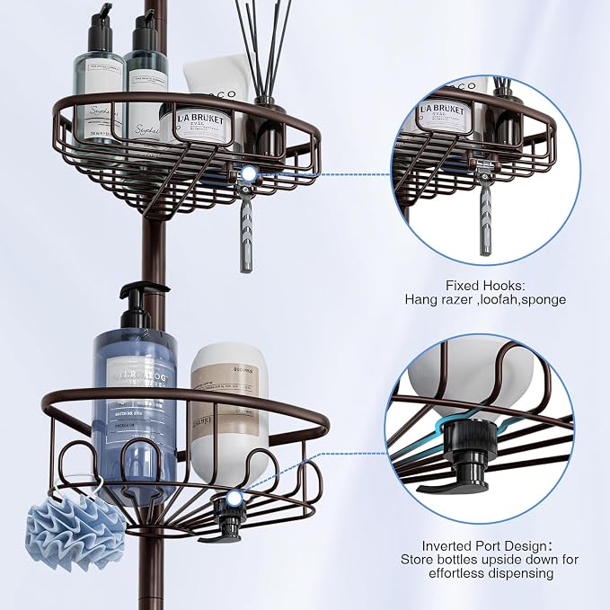 Corner Shower Caddy Tension Pole: Stainless Steel Rustproof 4-Tier Shower - Image 3