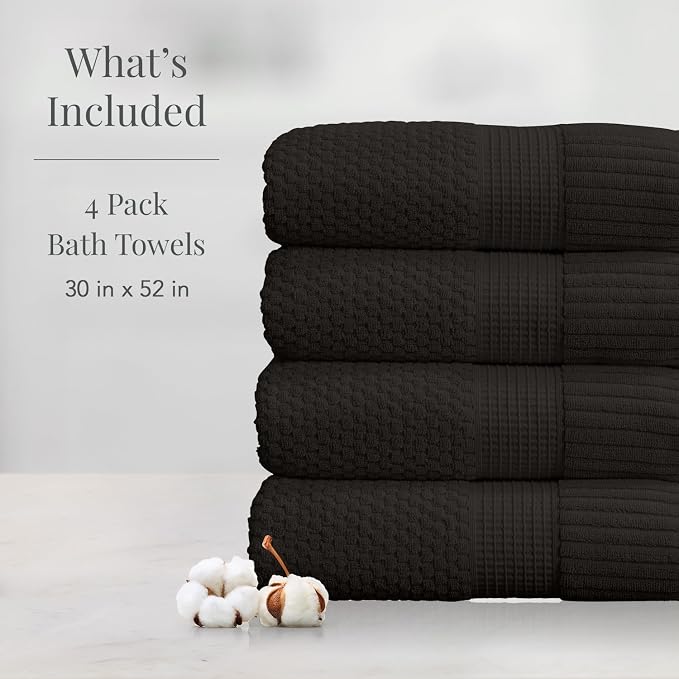 NY Loft Bath Towel 4 Pack, 100% Cotton, Super Soft & Absorbent, Premium Thick - Image 2