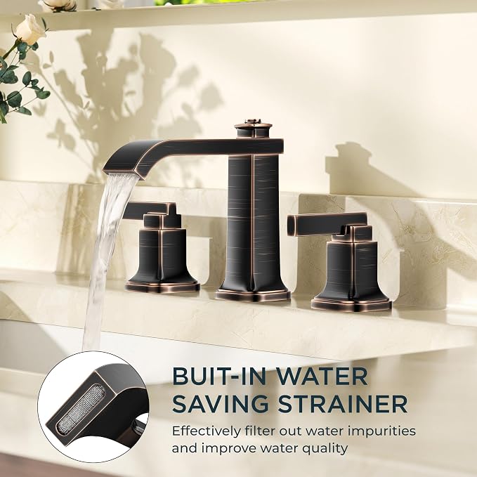 FORIOUS 3 Hole Oil Rubbed Bronze Bathroom Faucet, 8 Inch Widespread Bathroom - Image 4