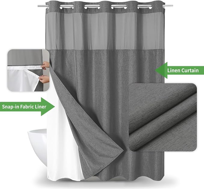 No Hooks Needed Linen Textured Shower Curtain - Image 2