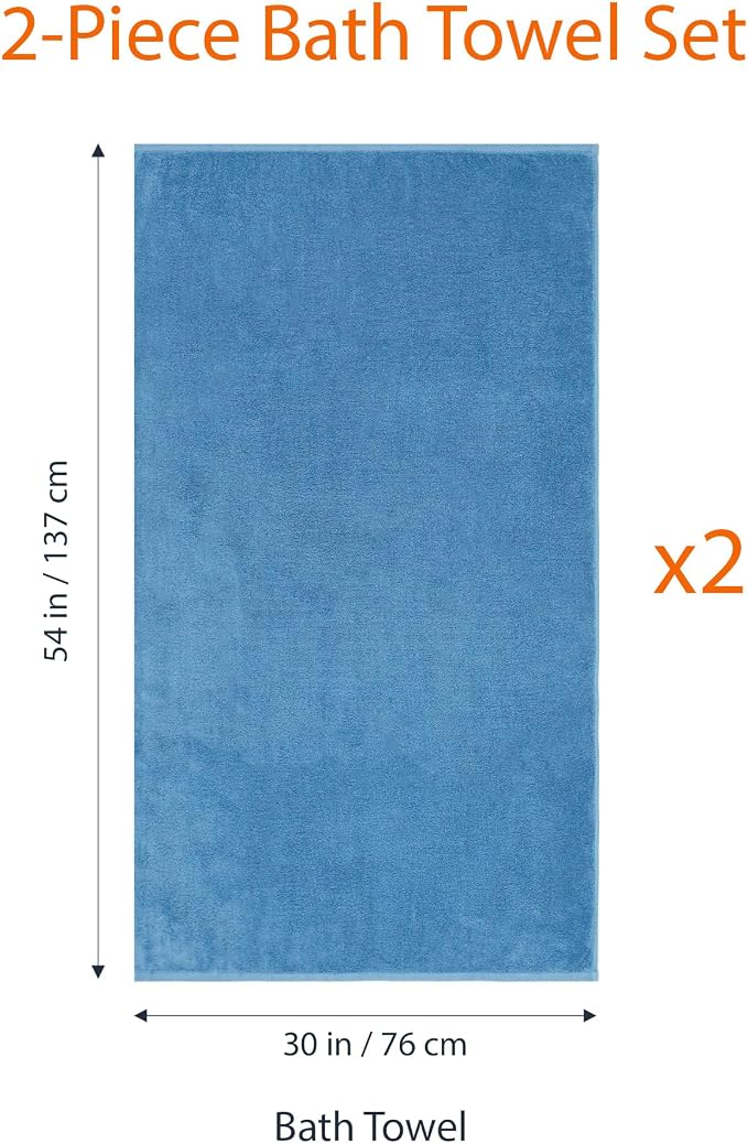 Amazon Basics 2 Piece Quick-Dry Oversize Bath Towel, 100% Cotton, Lake Blue - Image 6