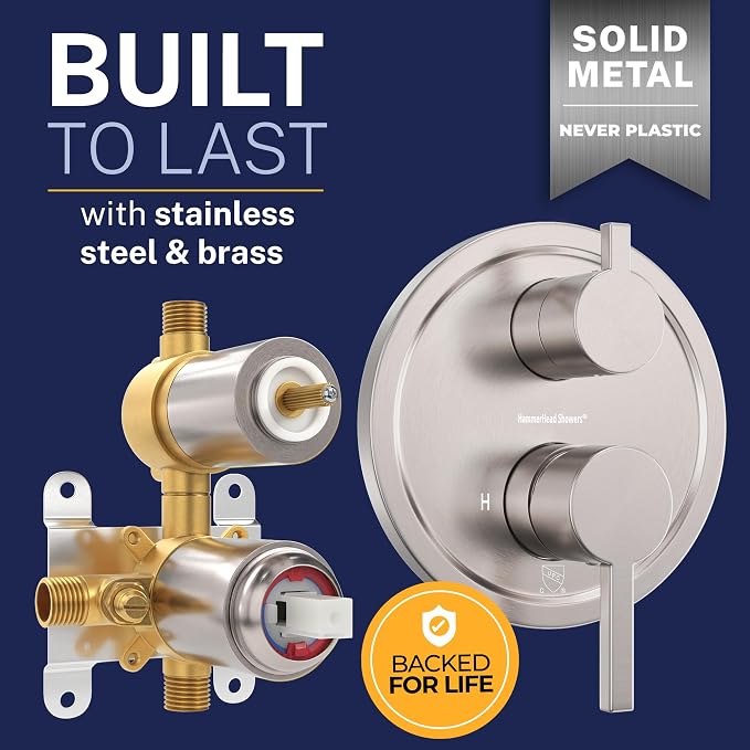 HammerHead Showers Solid Metal Two Handle Shower Valve and Trim Kit Brushed - Image 5