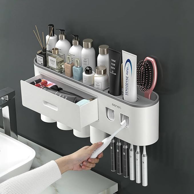 No-Drill Wall Mounted Toothbrush Holder, Bathroom Shelf, - Image 4