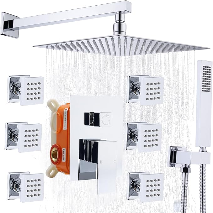 Enga Rain Shower System with Body Jets, 12 Inch Powerful Full Body Shower by Enga