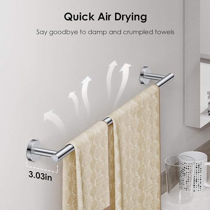 FORIOUS Bathroom Hardware Accessories Set, SUS304 Stainless Steel Towel Bar Set - Image 2