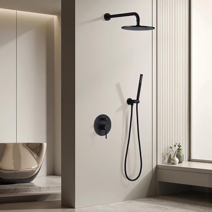 TRUSTMI Matte Black Shower System Wall Mounted Pressure Balance 10-Inch - Image 6