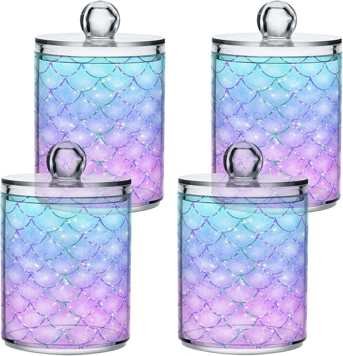 MNSRUU 2 Pack Qtip Holder Organizer Dispenser Pink Blue Mermaid Scales Bathroom - Image 2