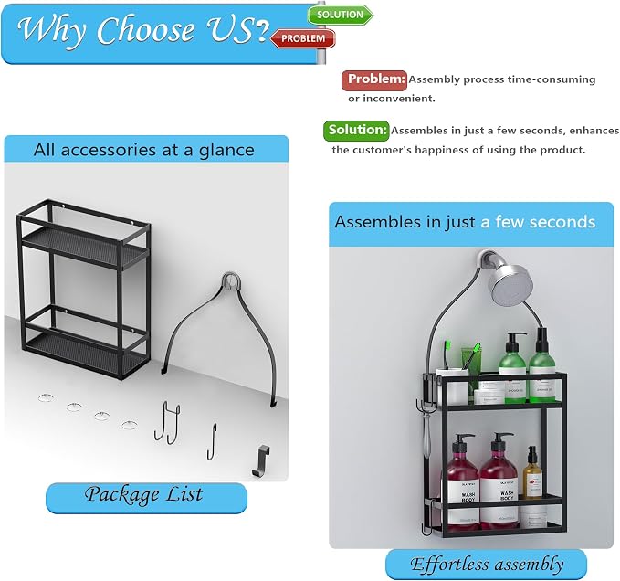 Meangood Shower Caddy, 10.4" x 4.5" x 22.04" Hanging Shower Caddy Organizer - Image 3