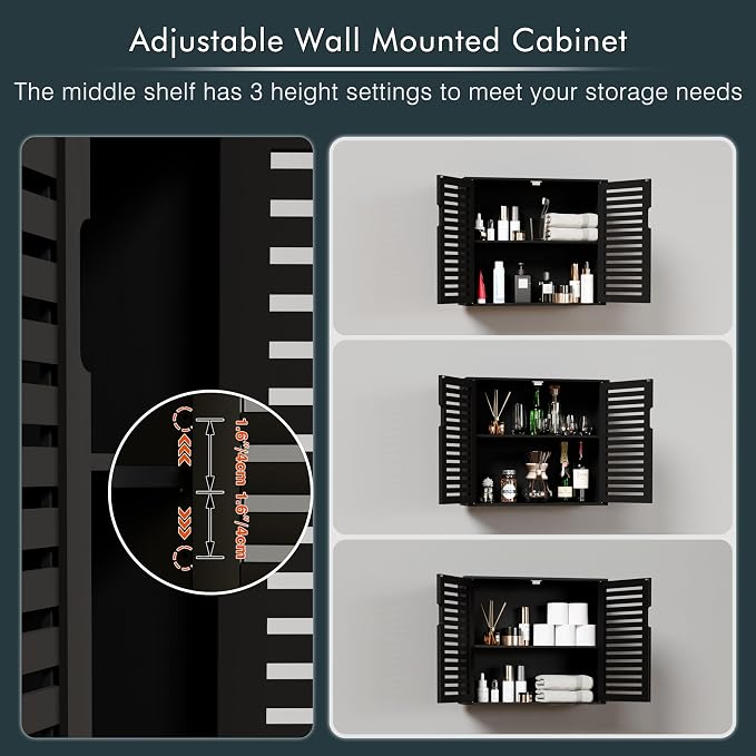 HITNET Black Bathroom Storage Cabinet, Hanging Medicine Cabinet - Image 7