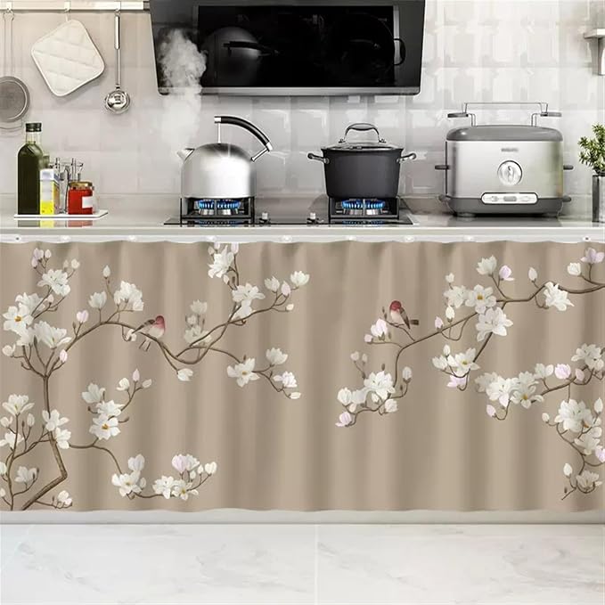 SK Studio Short Curtains for Kitchen, Cabinet Shelf Dust-Proof Blackout Tier by SK+Studio