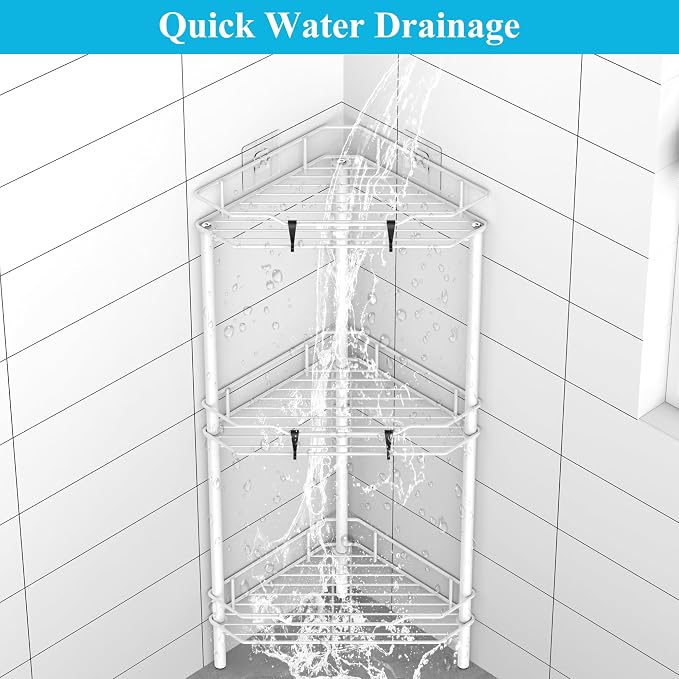 3 Tier Floor Standing Corner Shower Caddy Organizer Shelf - Image 6
